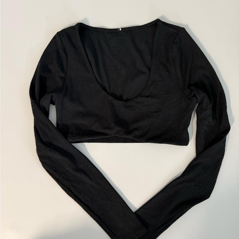 ALO Yoga Black Fitted Long Sleeve Crop Bodysuit